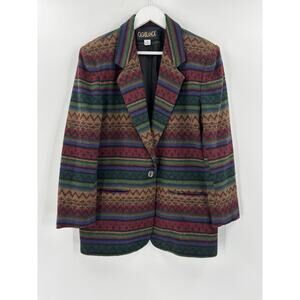 Casablanca Vintage Blazer Womens 8 Multicolor Tribal Aztec Southwest Wool Blend
